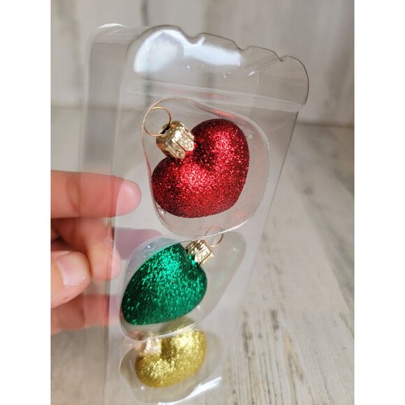 Hallmark miniature glass heart glitter set Xmas ornament - Picture 6 of 7